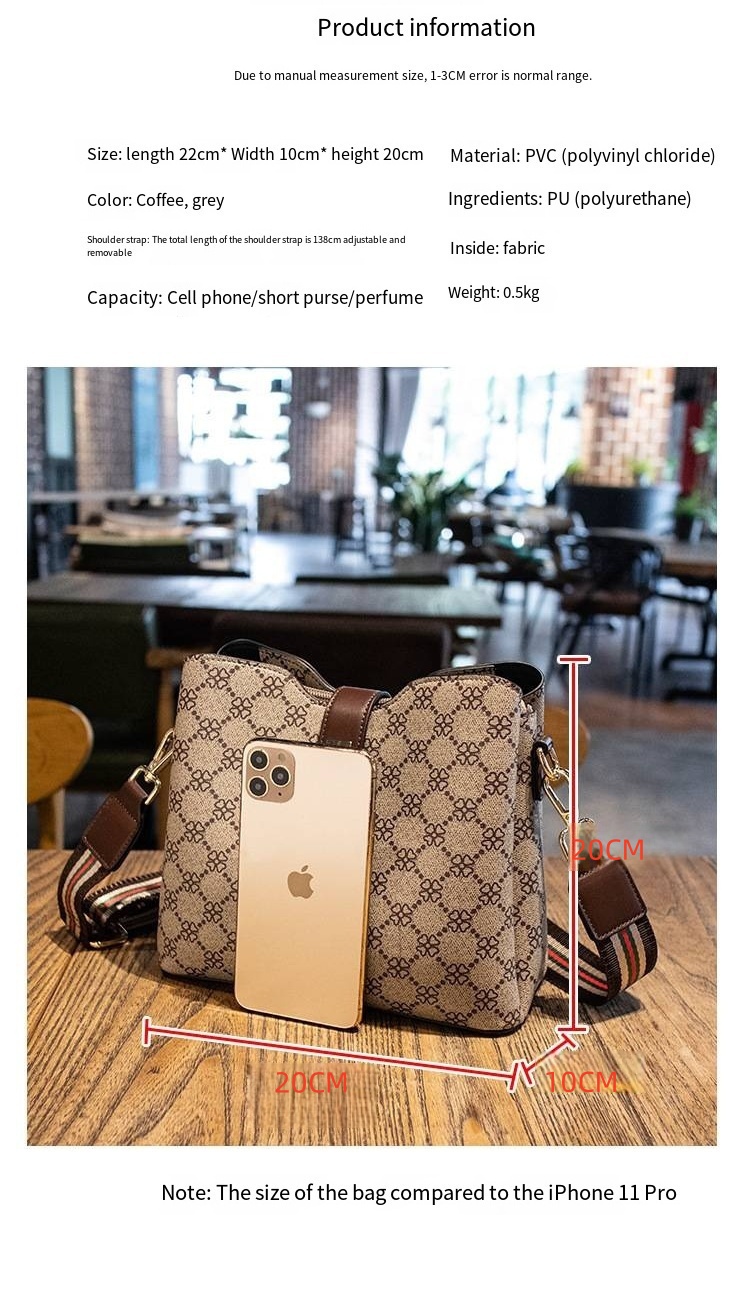 Женская Crossbody Сумочка Монограмма Pattern Холст с коричневой кожаной отделкой